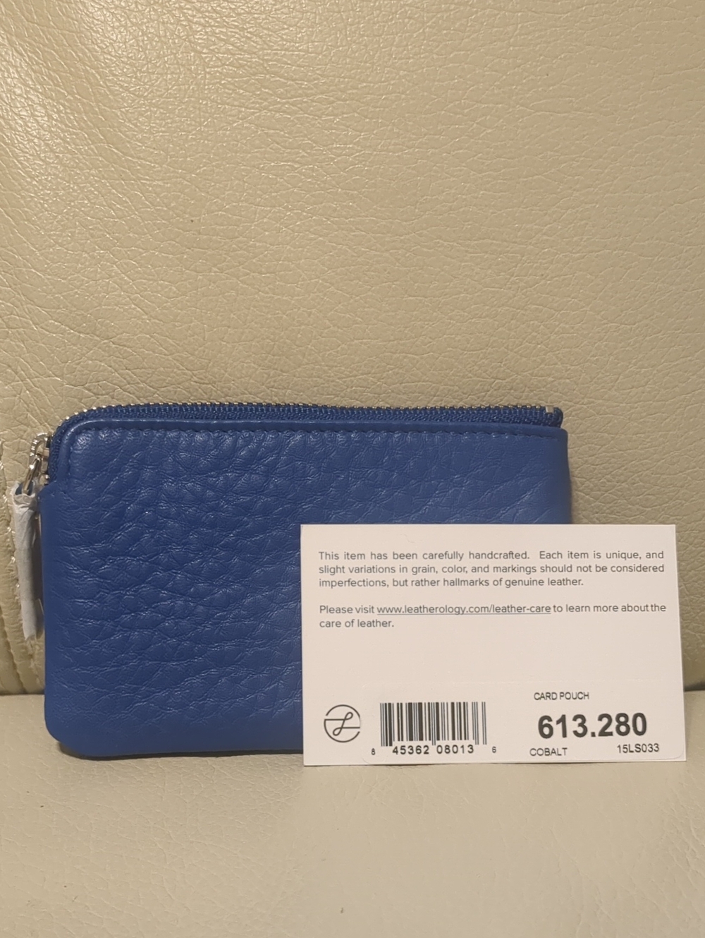 Leatherology Cobalt Blue Leather Zip Card Pouch